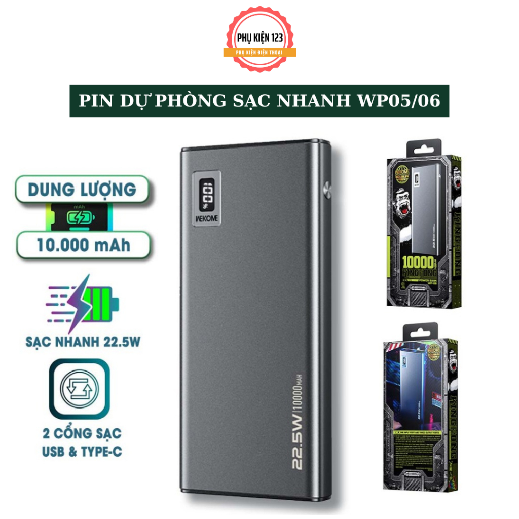 Pin sạc dự phòng dung lượng 10000mah,20000mah WP05-WP06, sạc nhanh 22.5w cho điện thoại,bin tích điện nhỏ gọn tiện lợi..