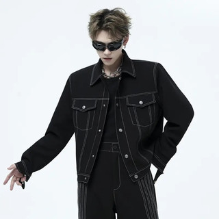 Áo Khoác Denim Jeans Jacket Unisex Chỉ Nổi-Dáng Crop Màu Black