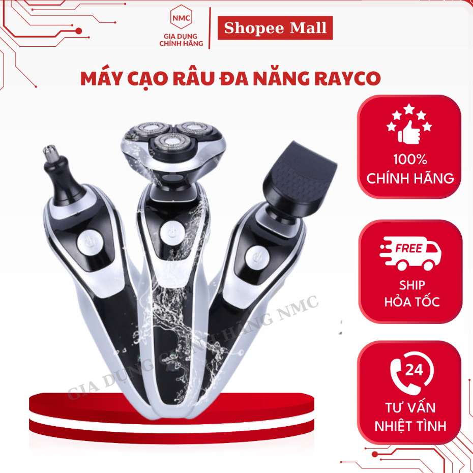 Máy Cạo Râu Đa Năng NMC 3 Lưỡi Kép Rayco Máy Cạo Râu Cạo Sát Êm Sạc Pin Nhanh Chống Nước Bảo Hành 2 Năm