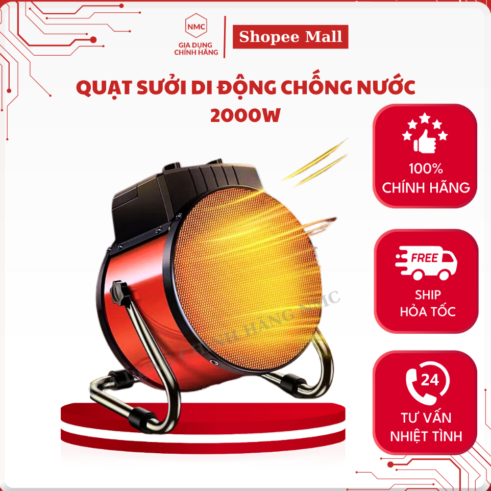 Quạt Sưởi Di động 2000W Chính Hãng - Thân Kim Loại Bền Bỉ, 2 Nút Điều Chỉnh Nhiệt độ, Thiết Kế Gọn Nhẹ Bảo Hành 12 Tháng
