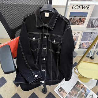 Áo Khoác Jeans Denim Jacket Unisex Chỉ Nổi-Dáng Crop Màu Đen