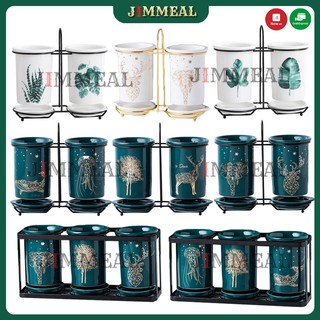 Hộp đựng đũa thìa sứ, ống đựng đũa, thìa, muỗng bằng sứ kèm kệ khung thép chống gỉ, thoát nước nhanh cao cấp