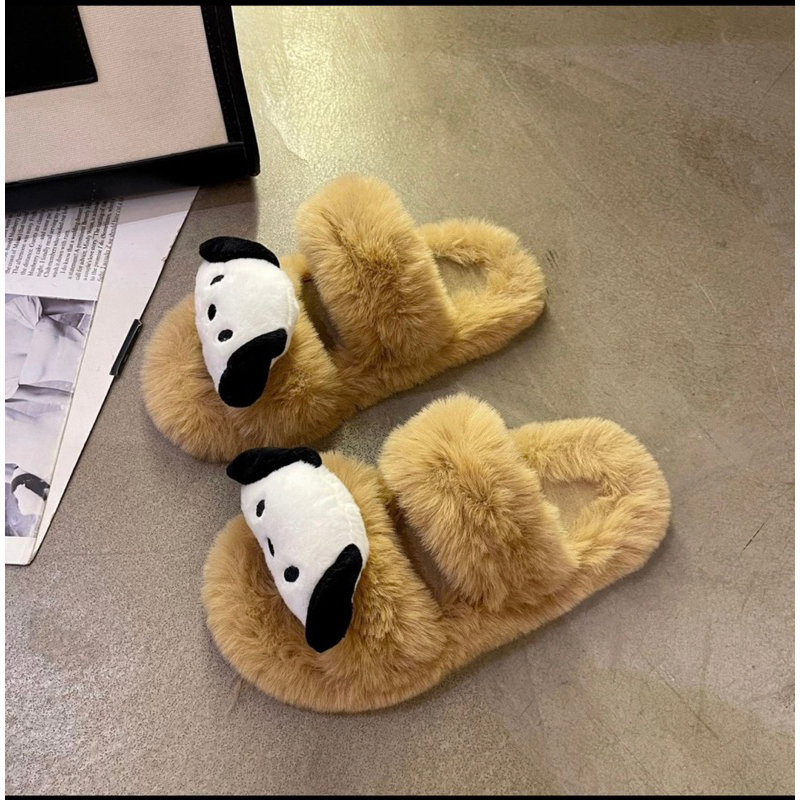 Dép Lông Mặt Thú Quai Ngang Đế Cao 2cm Lông Dày Dặn Mềm Mại Thời Trang Thu Đông Cho Nữ