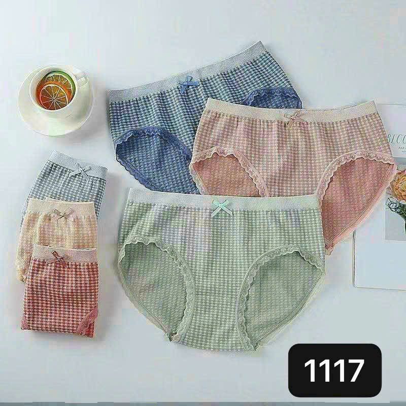 Set 5 quần lót nữ kẻ viền ren chất cotton đáy lót kháng khuẩn