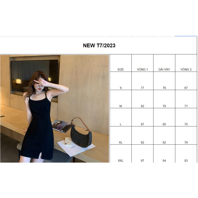 Set váy áo nữ ,váy 2 dây basic xẻ tà chất dày và áo polo nữ chữ đen phong cách Hàn Quốc