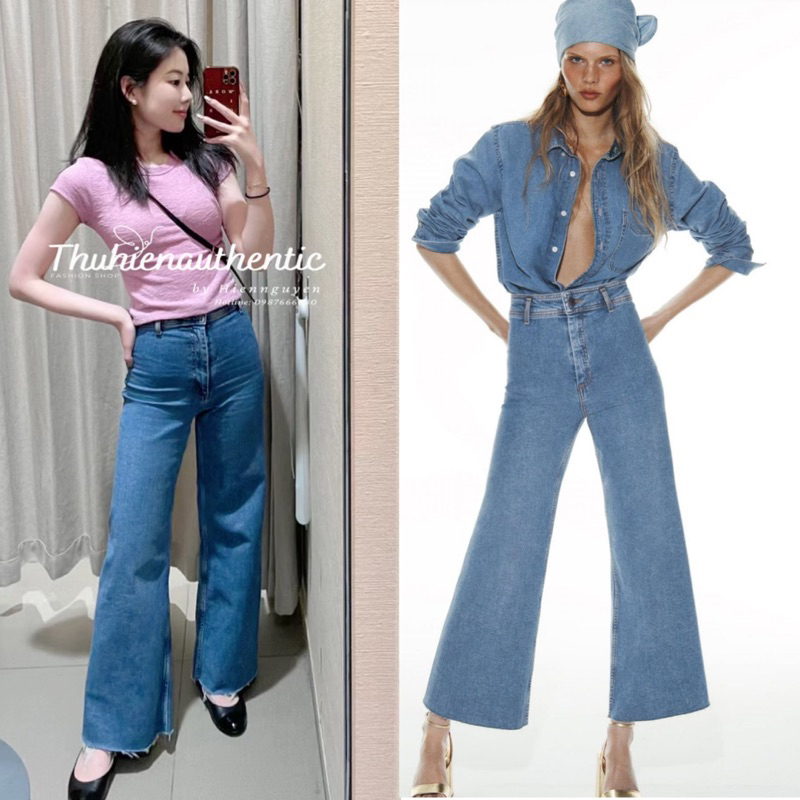 (Sẵn eo 62/68) Quần jean ZW marine ống thẳng xanh sáng mã code: 8246/043/406 new notag ZARA chính hãng(kèm ảnh thật)
