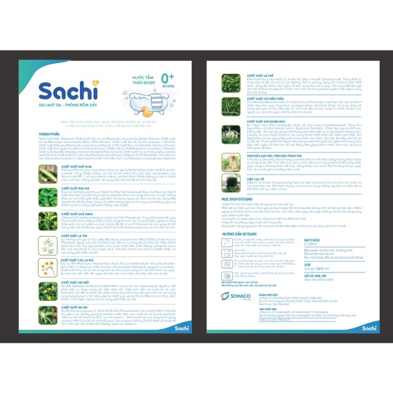 Combo Sữa Tắm Thảo Dược SACHI 250ML Và Kem Đa Năng SACHI 20G Dưỡng Ẩm, Sạch Dịu Da, Phòng Ngừa Rôm Sẩy, Ho Cảm Cho Bé