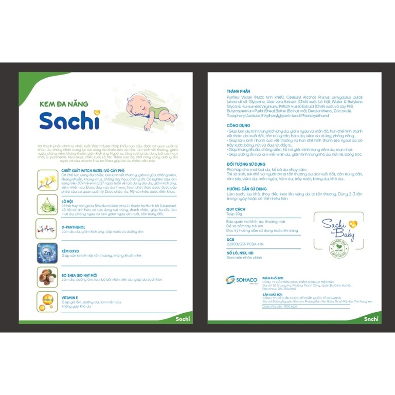 Combo Sữa Tắm Thảo Dược SACHI 250ML Và Kem Đa Năng SACHI 20G Dưỡng Ẩm, Sạch Dịu Da, Phòng Ngừa Rôm Sẩy, Ho Cảm Cho Bé