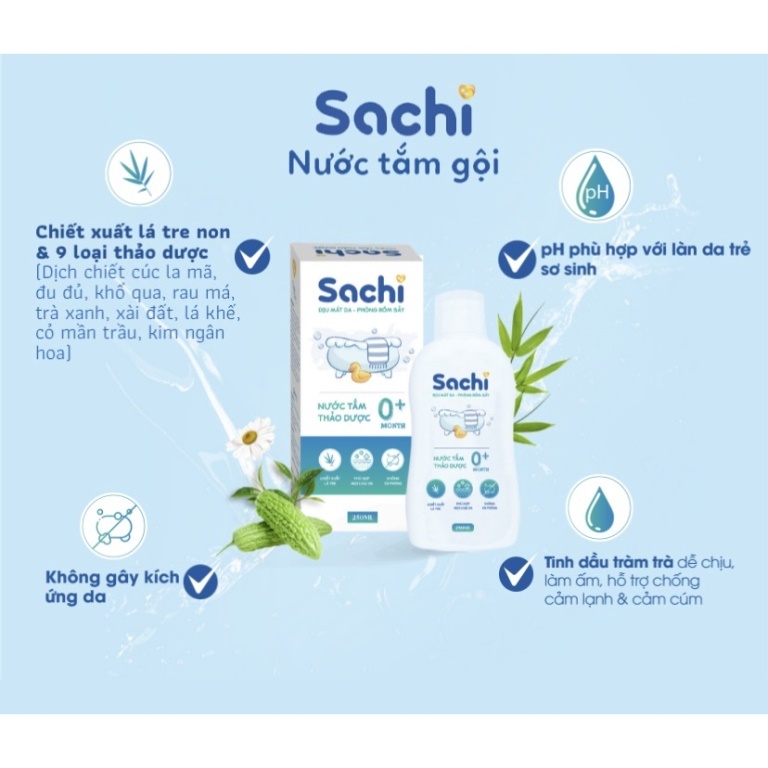 Combo Sữa Tắm Thảo Dược SACHI 250ML Và Kem Đa Năng SACHI 20G Dưỡng Ẩm, Sạch Dịu Da, Phòng Ngừa Rôm Sẩy, Ho Cảm Cho Bé