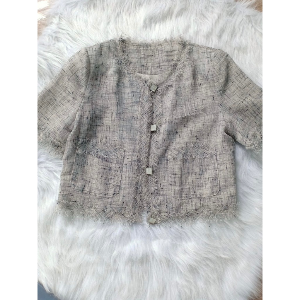 Áo khoắc ngắn nữ hai lớp , tay ngắn công sở thanh lịch, Áo khoắc blazer lửng dáng ngắn sang trọng , 