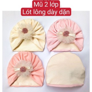 Mũ turban trùm đầu 2 lớp lót lông mềm bé gái