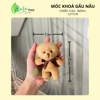 Gấu bông móc khoá Teddy nâu đáng yêu treo balo, chìa khoá, bỏ set quà, size mini 12cm