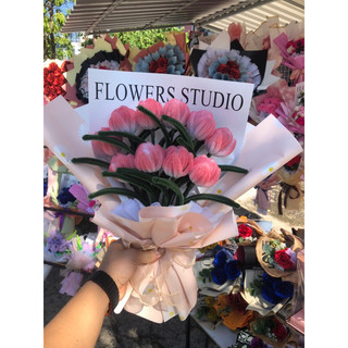 Bó hoa kẽm nhung tulip thành phẩm, hoa kẽm nhung handmade