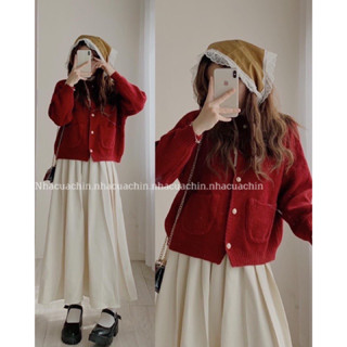 Áo Khoác Cardigan Nữ Cúc Ngọc Màu Đỏ – Len Dày Dặn Form Rộng, Phong Cách Hàn Quốc