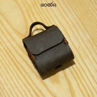 Bao da Airpods 2 màu nâu đậm làm thủ công - Da bò thật 100% Handmade