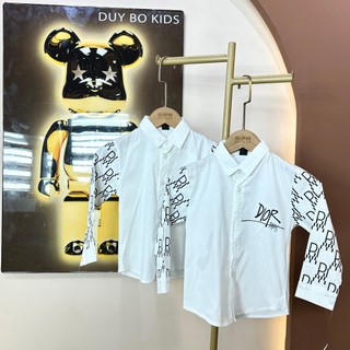 Áo sơ mi trắng Duybokids in họa tiết chất siêu thấm hút mồ hôi cho bé trai size từ 10 kí đến 40 kí
