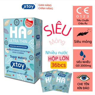 Bao cao su XTOY HA Ultra thin, siêu mỏng, siêu nhiều bôi trơn 2000mg gốc nước, hộp 36 bcs