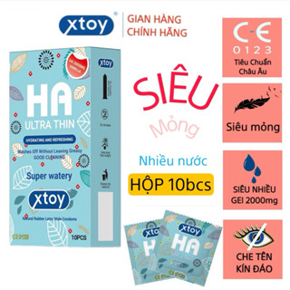 Bao cao su XTOY HA Ultra thin, siêu mỏng, siêu nhiều bôi trơn 2000mg gốc nước, hộp 10 bcs