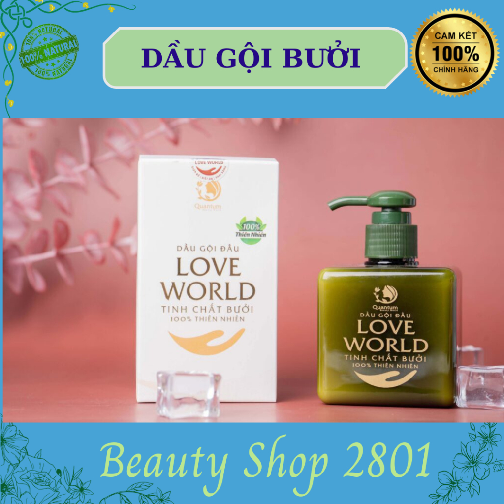 Dầu Gội Bưởi Love World (tinh chất bưởi, bồ kết 100% thiên nhiên kích thích mọc tóc và giảm gãy rụng sạch gàu)