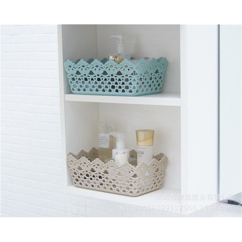 Rổ nhựa giả đan mây - Rổ nhựa chữ nhật đựng đồ đa năng màu pastel xinh xắn