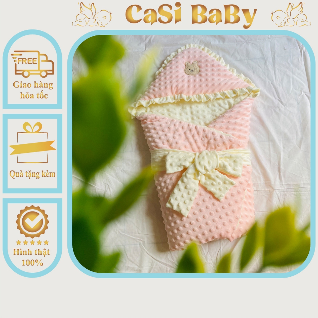Chăn hạt đậu choàng ủ cho bé sơ sinh mùa đông  4 lớp ủ lông cừu CaSi BaBy