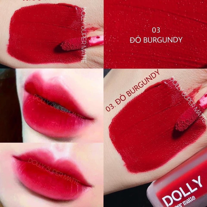 Son Lì Son Kem DOLLY MATTE Không Chì Cao Cấp Chính Hãng Màu <Đỏ Burgundy