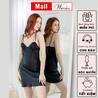 Đầm ngủ lụa WANNABE DNS16 váy ngủ 2 dây nhúng phồng tạo độ to cho cúp ngực giúp bạn trông nữ tính