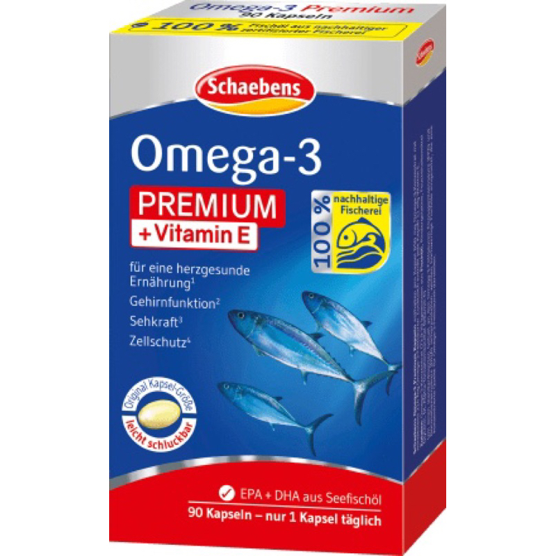 Viên uống dầu cá Schaebens Omega 3 Premium Vitamin E cho trẻ từ trên 10tuổi - Hộp 90Viên