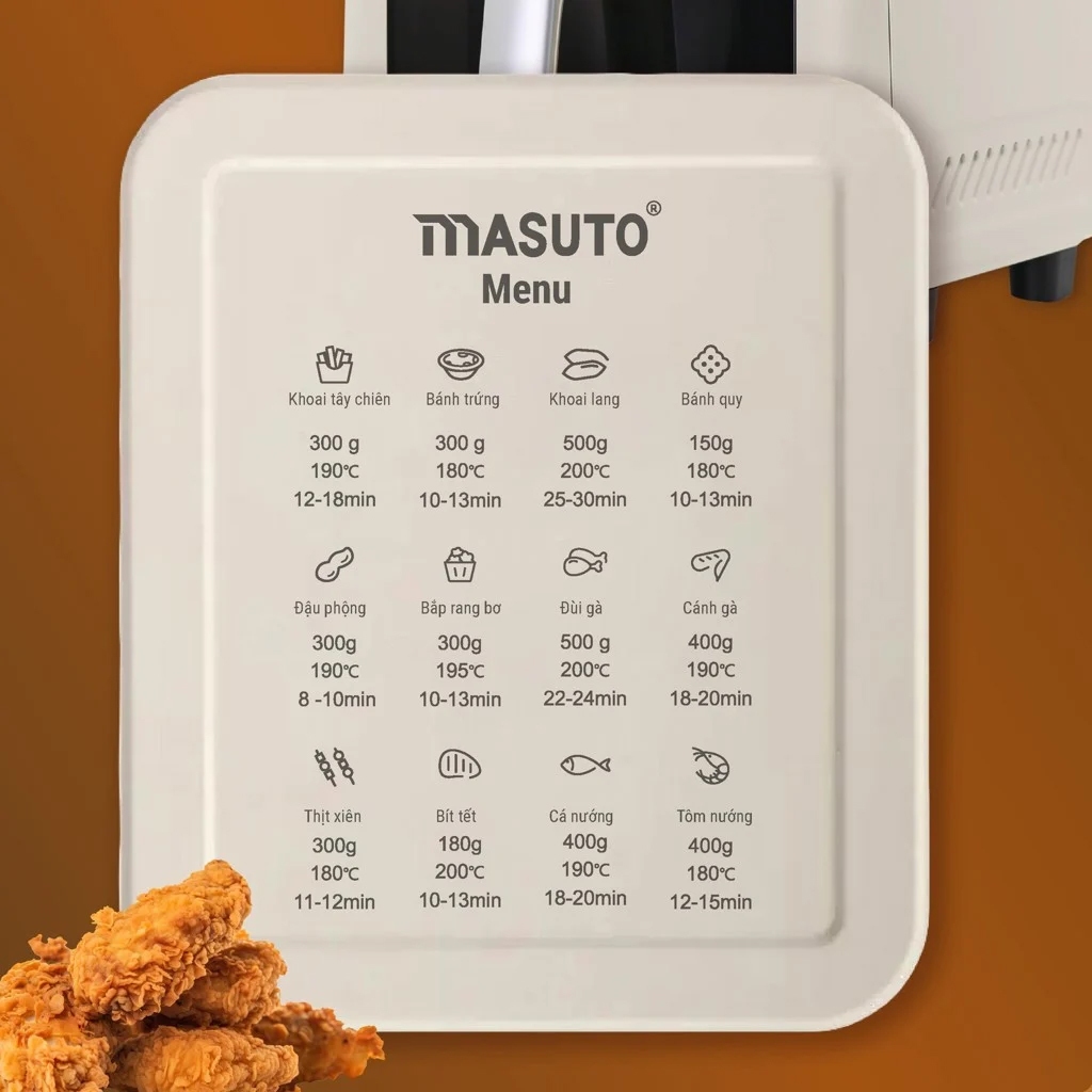 Nồi Chiên Không Dầu Masuto MSChef 6L Công Suất 1500W - Nồi Chiên Số 1 Việt Nam Loại Bỏ 90% Chất Béo Dư Thừa