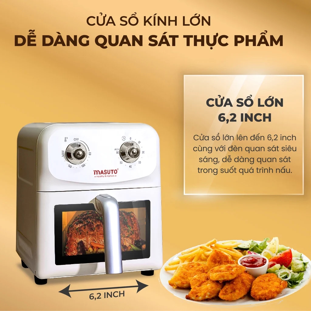 Nồi Chiên Không Dầu Masuto MSChef 6L Công Suất 1500W - Nồi Chiên Số 1 Việt Nam Loại Bỏ 90% Chất Béo Dư Thừa