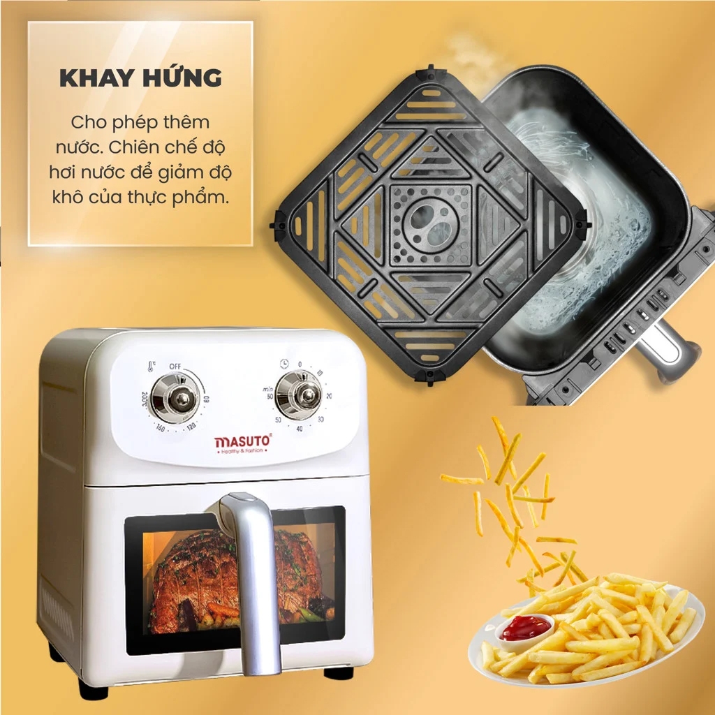 Nồi Chiên Không Dầu Masuto MSChef 6L Công Suất 1500W - Nồi Chiên Số 1 Việt Nam Loại Bỏ 90% Chất Béo Dư Thừa