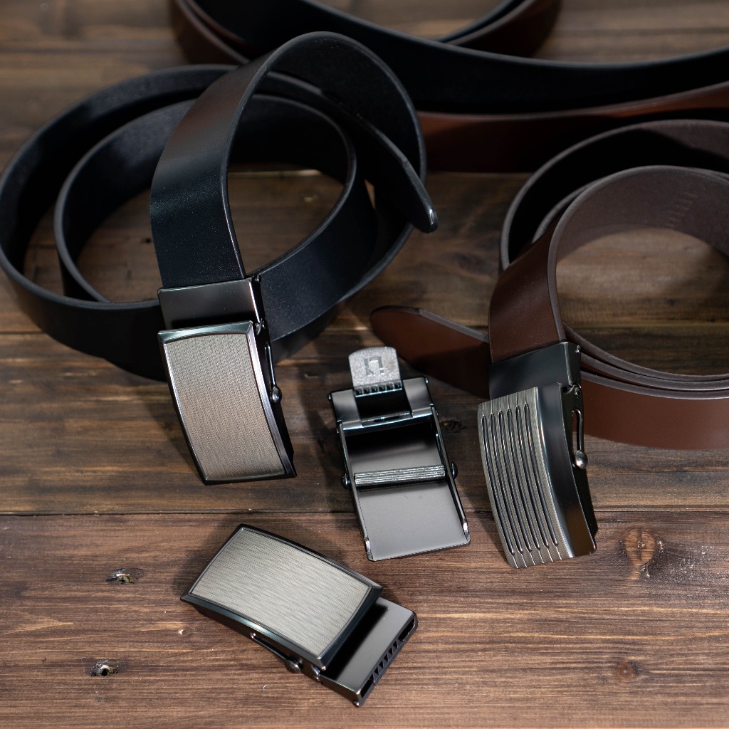 Thắt lưng công sở nam, khóa lăn truyền thống đen, nâu trơn, da bò nguyên miếng