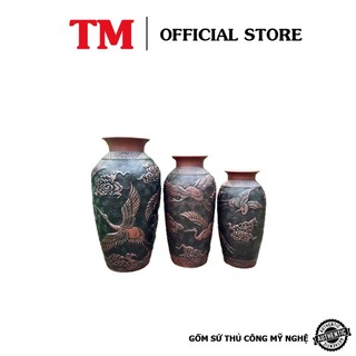 Lọ hoa bình hoa gốm sứ men nâu khắc nổi họa tiết cổ-Xưởng gốm TM-TILY
