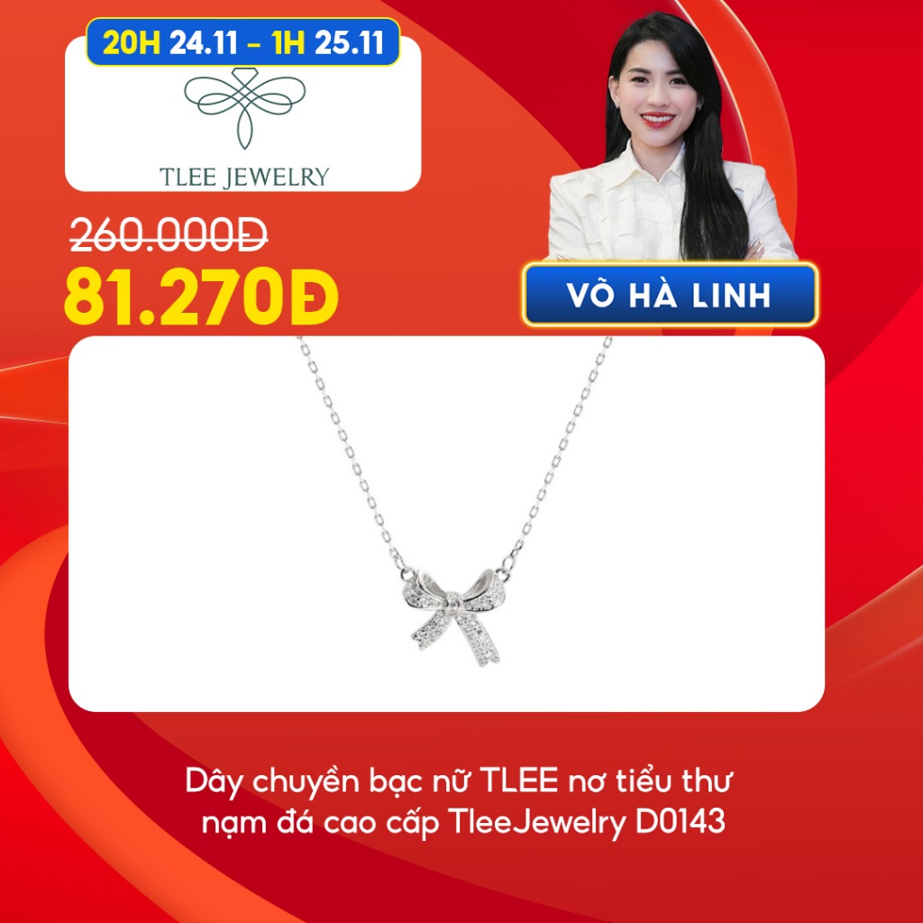 [Chỉ còn 81K sau khi áp voucher] Dây chuyền bạc nữ TLEE nơ tiểu thư nạm đá cao cấp TleeJewelry D0143