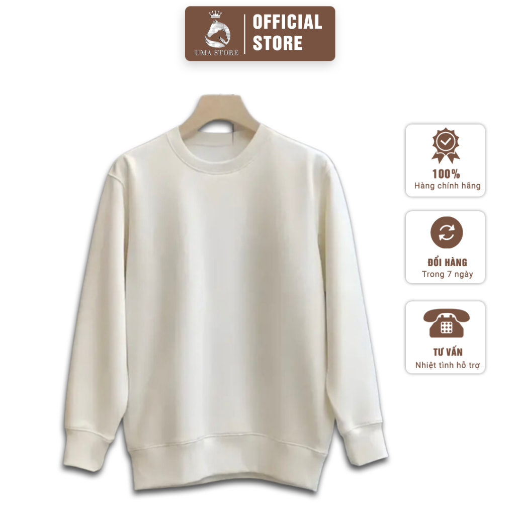 Áo Nỉ Nam UMA STORE Trơn Basic, Chất Liệu Nỉ Da Cá Co Giãn Siêu Mềm Mỏng Ấm Áp, Áo Sweat Unisex Dài Tay Cổ Tròn SPA35