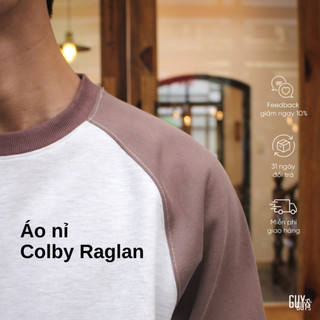 Áo Sweatshirt Nỉ Dài Tay Unisex COLBY Raglan GUY's Closet - Form Rộng Oversize Sọc tay, Chất Nỉ Mềm Mịn