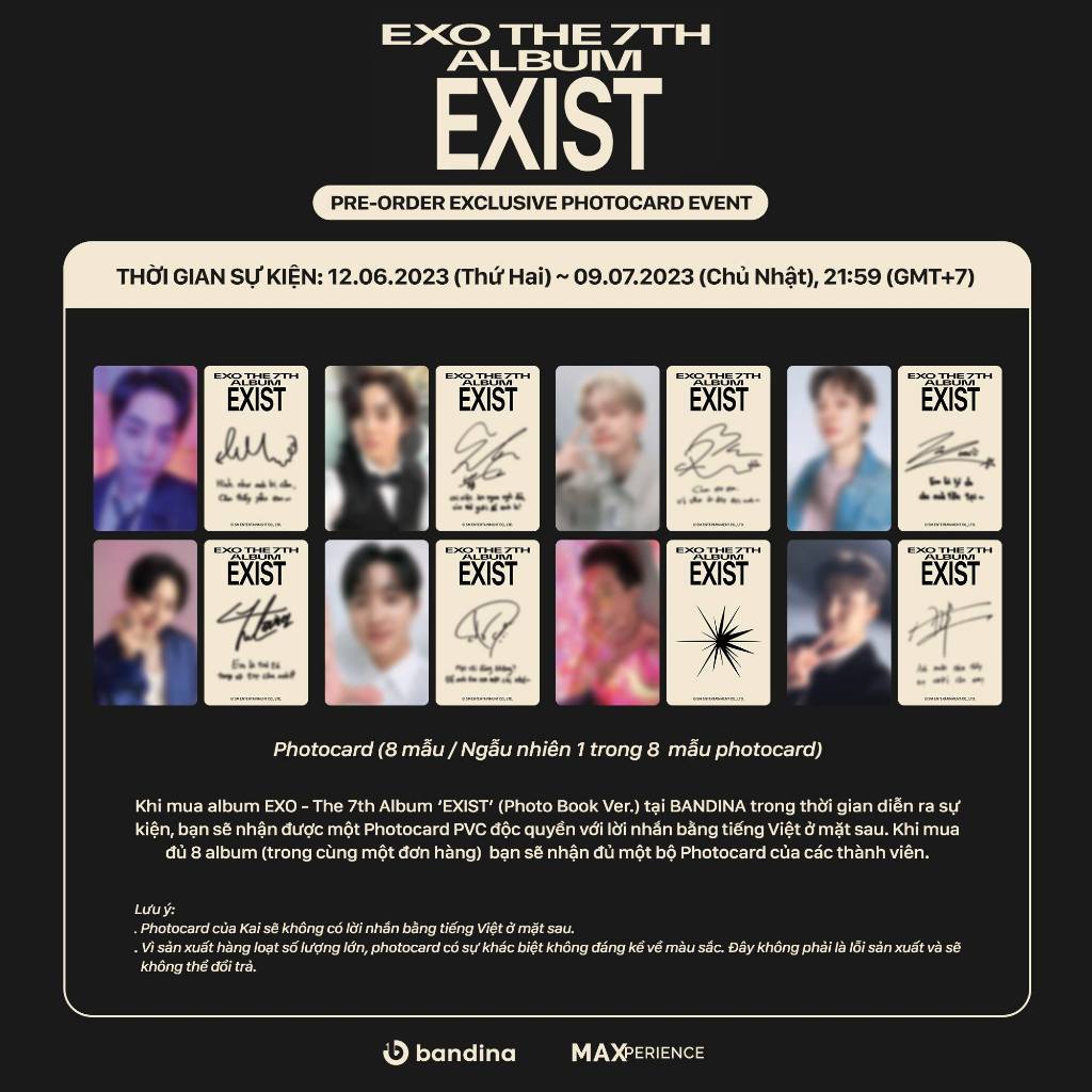 Album thứ 7  của EXO  tặng kèm PVC Photocard tiếng Việt Bandina
