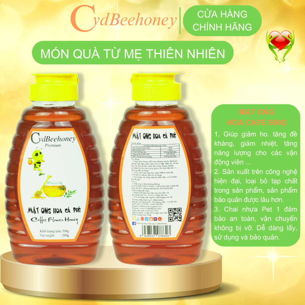 Mật ong Hoa Café Nguyên Chất, Tăng Đề Kháng, Phục Hồi Sức Khỏe, Đẹp Da Cho Người Già, Trẻ Em, Nam, Nữ CVDBEEHONEY 500g
