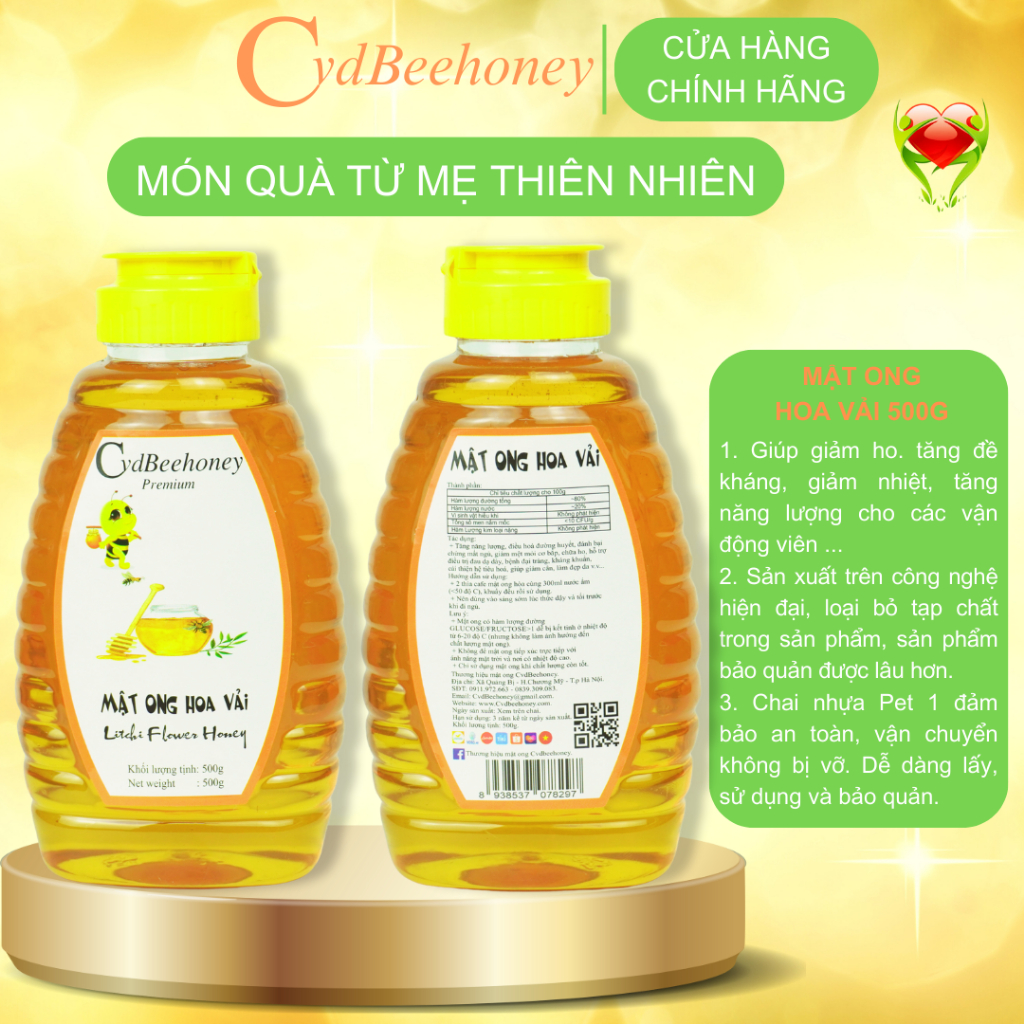 Mật ong Hoa Vải Nguyên Chất, Tăng Đề Kháng, Phục Hồi Sức Khỏe, Đẹp Da Cho Người Già, Trẻ Em, Nam, Nữ CVDBEEHONEY 500g