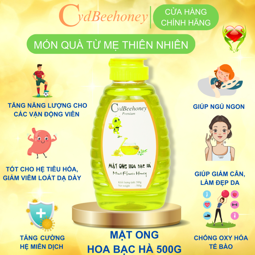 Mật ong Hoa Bạc Hà Nguyên Chất, Tăng Đề Kháng, Phục Hồi Sức Khỏe, Đẹp Da Cho Người Già, Trẻ Em, Nam, Nữ CVDBEEHONEY 500g