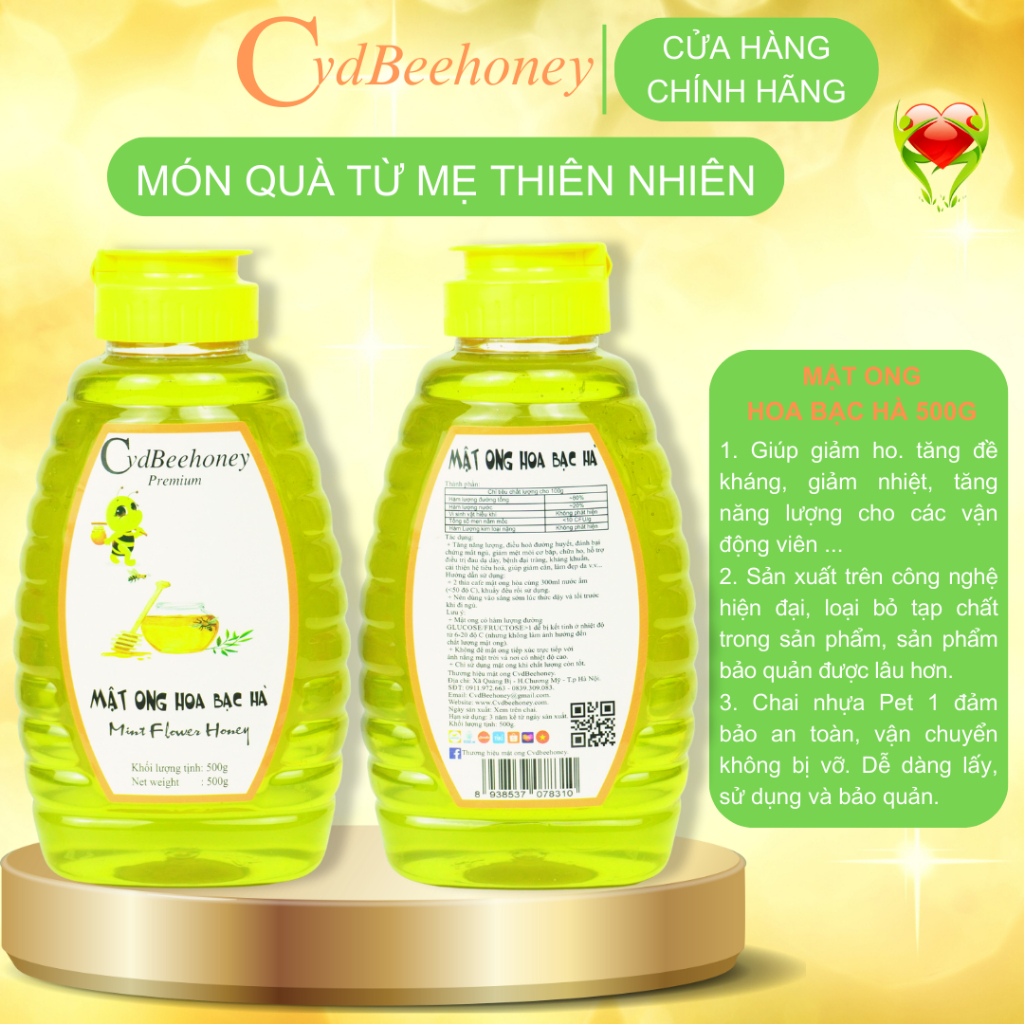 Mật ong Hoa Bạc Hà Nguyên Chất, Tăng Đề Kháng, Phục Hồi Sức Khỏe, Đẹp Da Cho Người Già, Trẻ Em, Nam, Nữ CVDBEEHONEY 500g