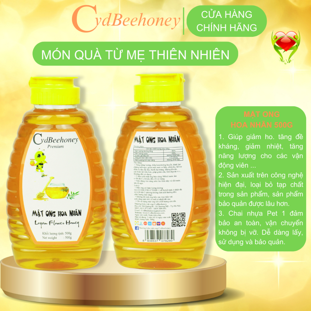 Mật ong Hoa Nhãn Nguyên Chất, Tăng Đề Kháng, Phục Hồi Sức Khỏe, Đẹp Da Cho Người Già, Trẻ Em, Nam, Nữ CVDBEEHONEY 500g