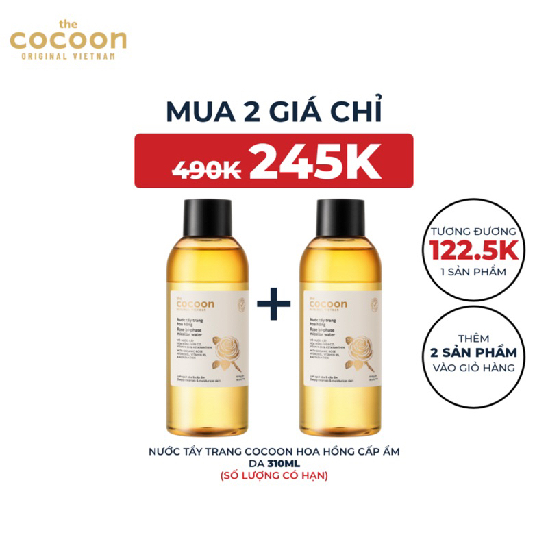 [ Mua 1 tặng 1] Nước tẩy trang hoa hồng Cocoon tẩy sạch makeup & cấp ẩm 140ml/310ml