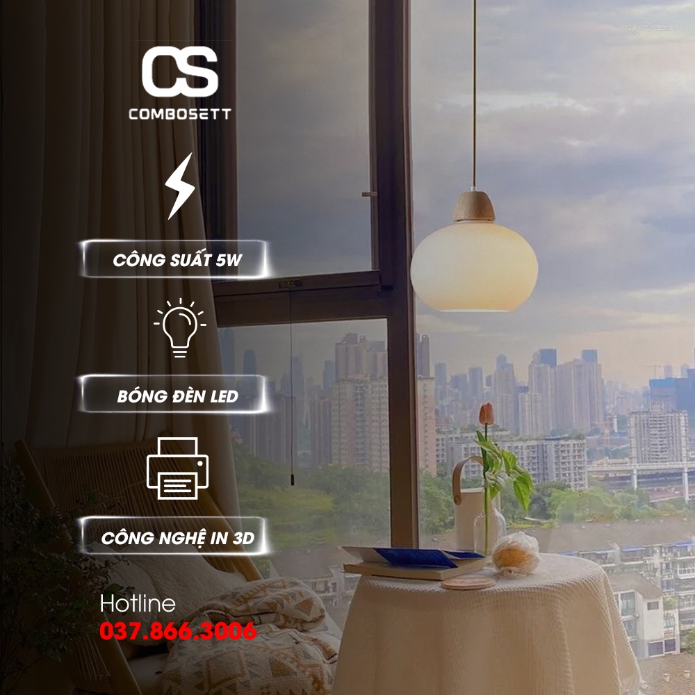 Đèn chùm trái hồng treo thả decor phòng ngủ,bàn ăn,bếp,quán chill, Đèn trần Nhật Bản chuôi gỗ,Đèn đọc sách 5W