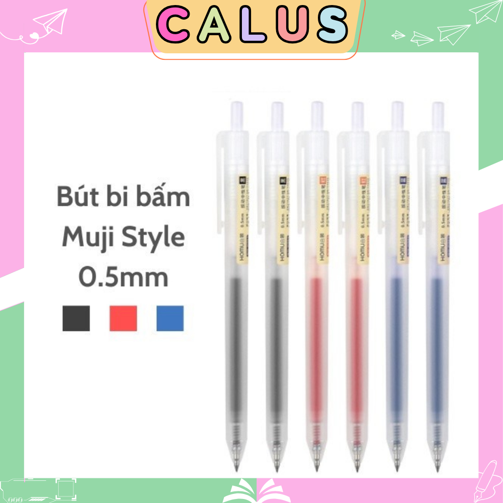 Bút Bi Mực Gel Muji CALUS Thân Mờ Ngòi 0.5mm 3 Màu Xanh Đen Đỏ Viết Trơn Ra Đều Bấm Nút Dụng Cụ Văn Phòng Phẩm BG04