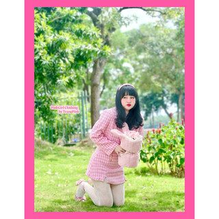 𝐏𝐢𝐧𝐤𝐆𝐢𝐫𝐥𝐂𝐥𝐨𝐭𝐡𝐢𝐧𝐠_Set vest dạ kẻ màu hồng thiết kế Cocobebe