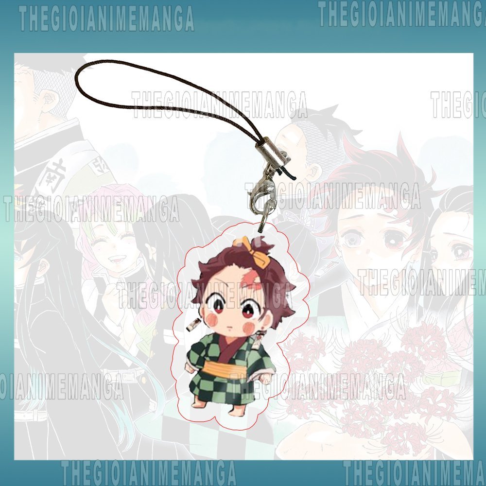 Móc dây treo điện thoại KIMETSU NO YAIBA ver cầm đao ngắn in hình Thanh Gươm Diệt Quỷ chibi mica acrylic móc khóa anime