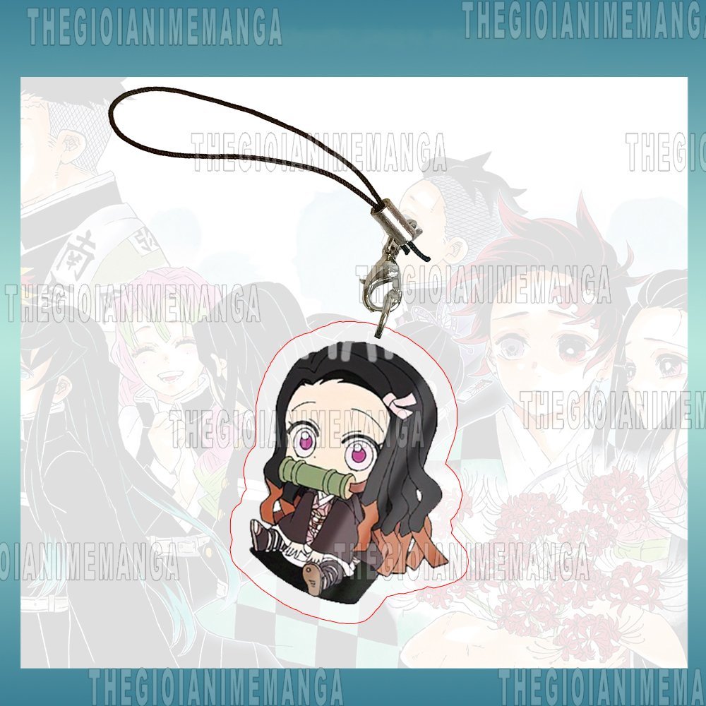 Móc dây treo điện thoại KIMETSU NO YAIBA ver cầm đao ngắn in hình Thanh Gươm Diệt Quỷ chibi mica acrylic móc khóa anime