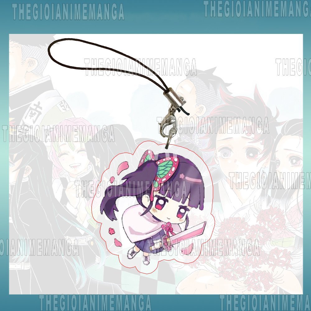 Móc dây treo điện thoại KIMETSU NO YAIBA ver cầm đao ngắn in hình Thanh Gươm Diệt Quỷ chibi mica acrylic móc khóa anime