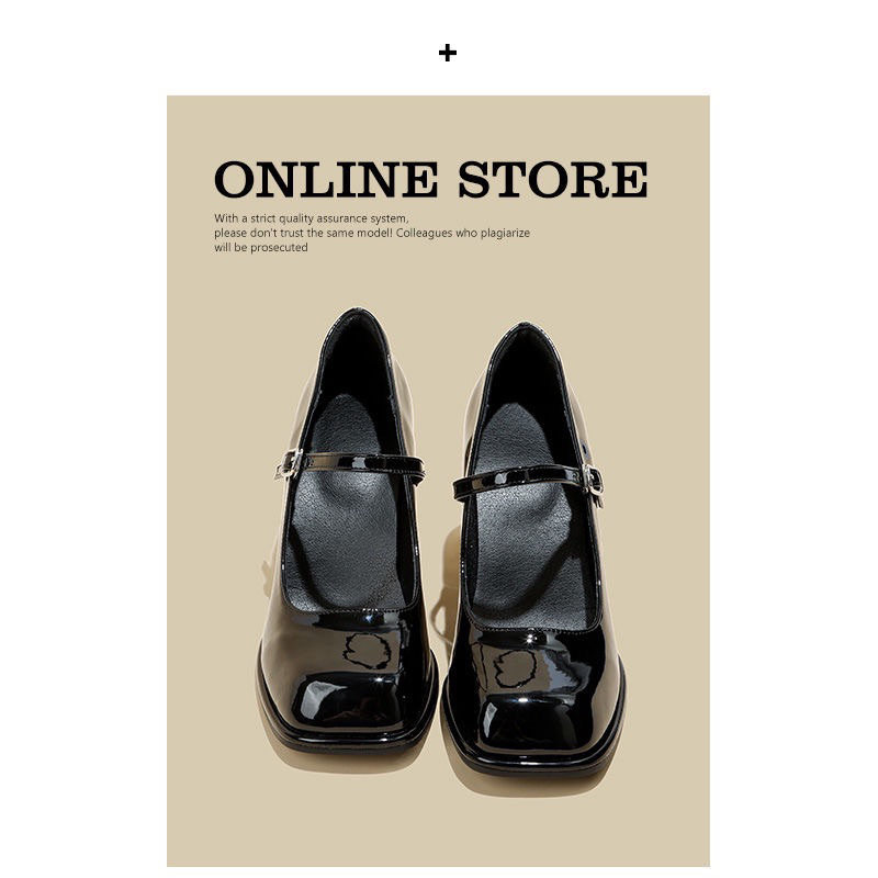 Cao gót mũi vuông gót trụ 8cm da bóng dành cho nữ kèm ảnh thật